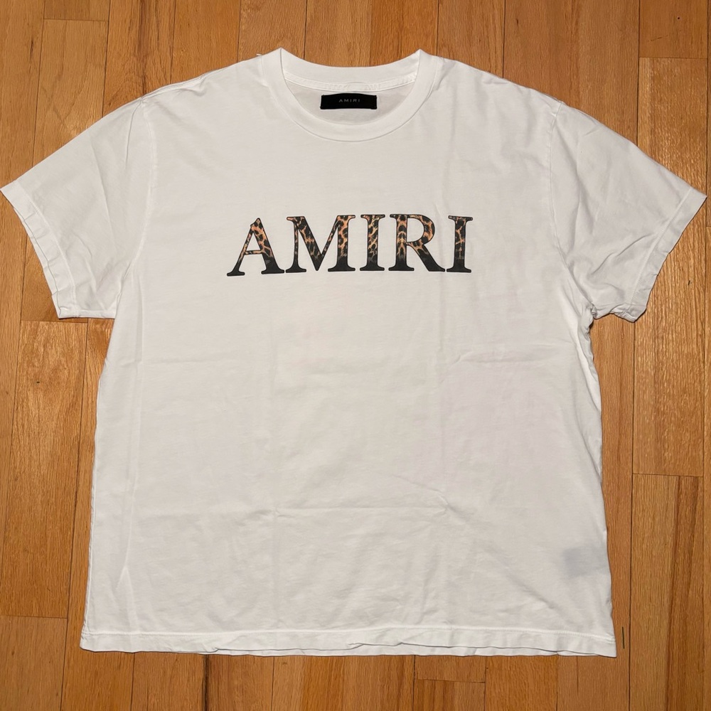 AMIRI White Short Sleeve Tee with Leopard Logo